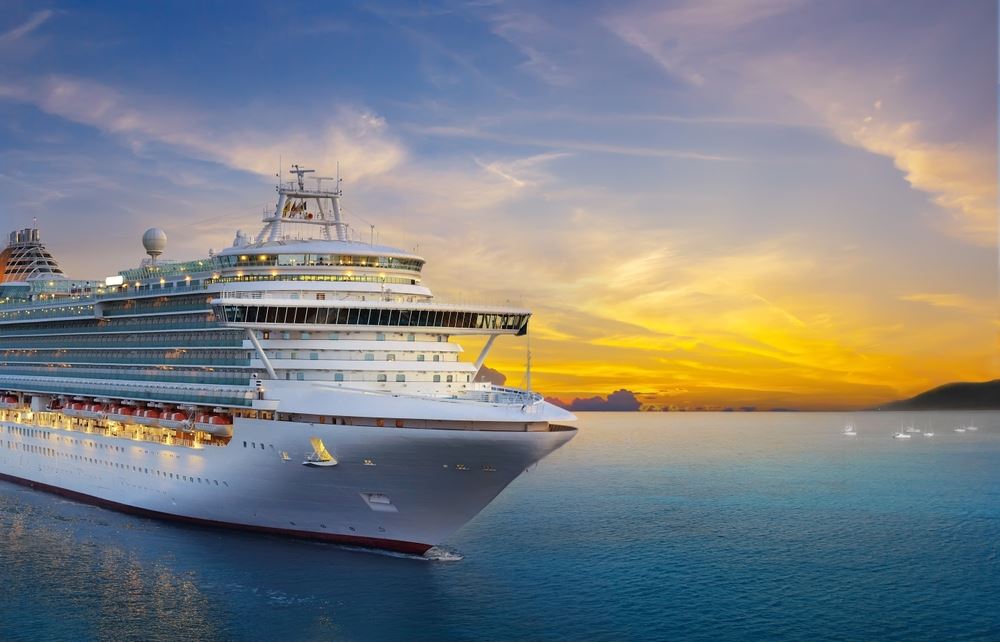 cruise ship at sunset
